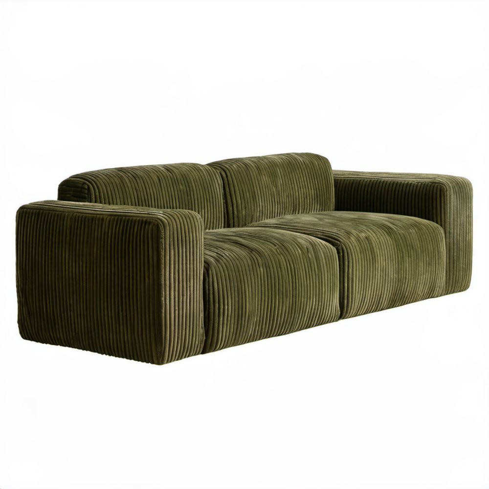 Oliwkowozielona sofa dwuosobowa ze sztruksu 195 × 95 × 73 cm