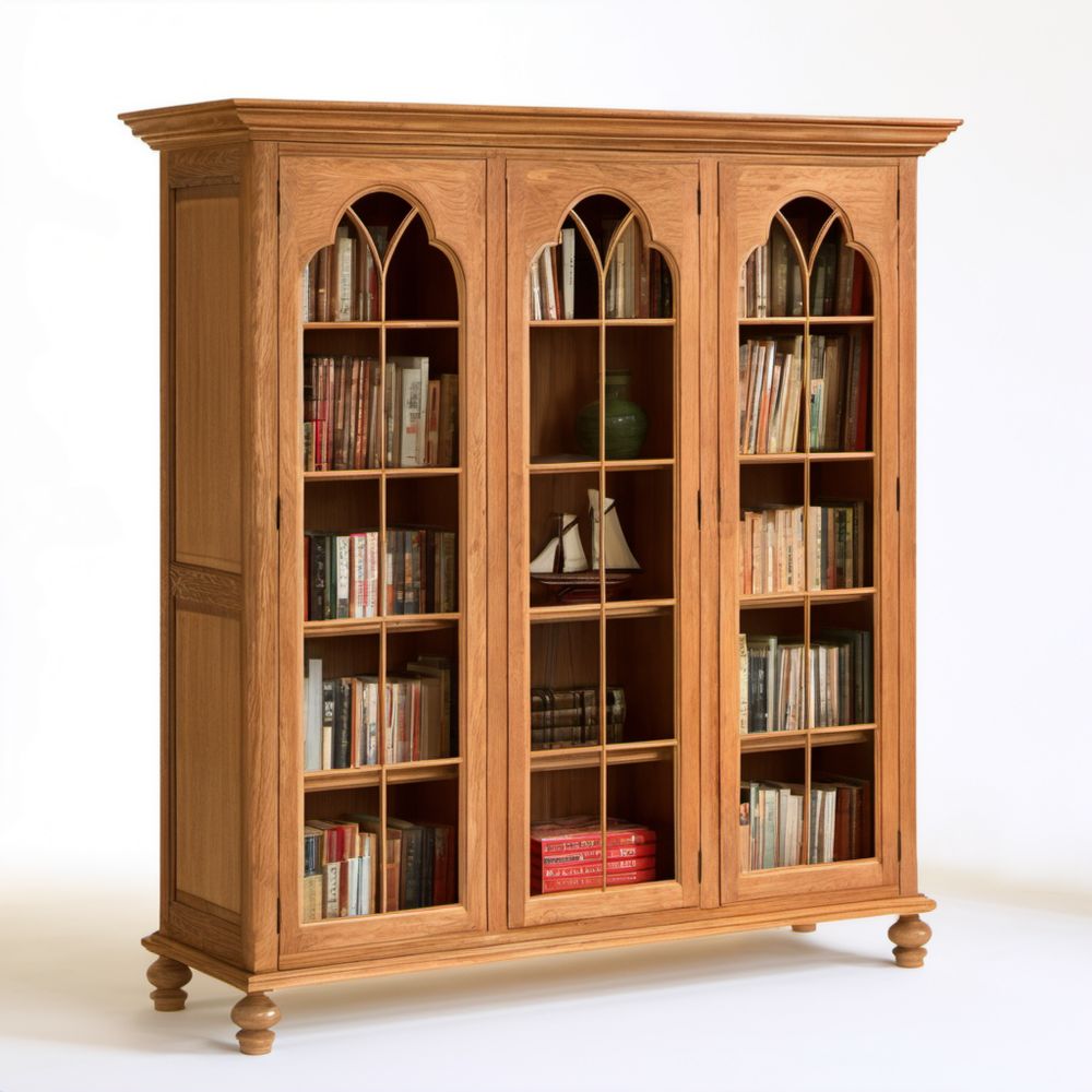 Dębowa witryna biblioteczka 3-drzwiowa ze szkłem brązowa 180 × 45 × 210 cm