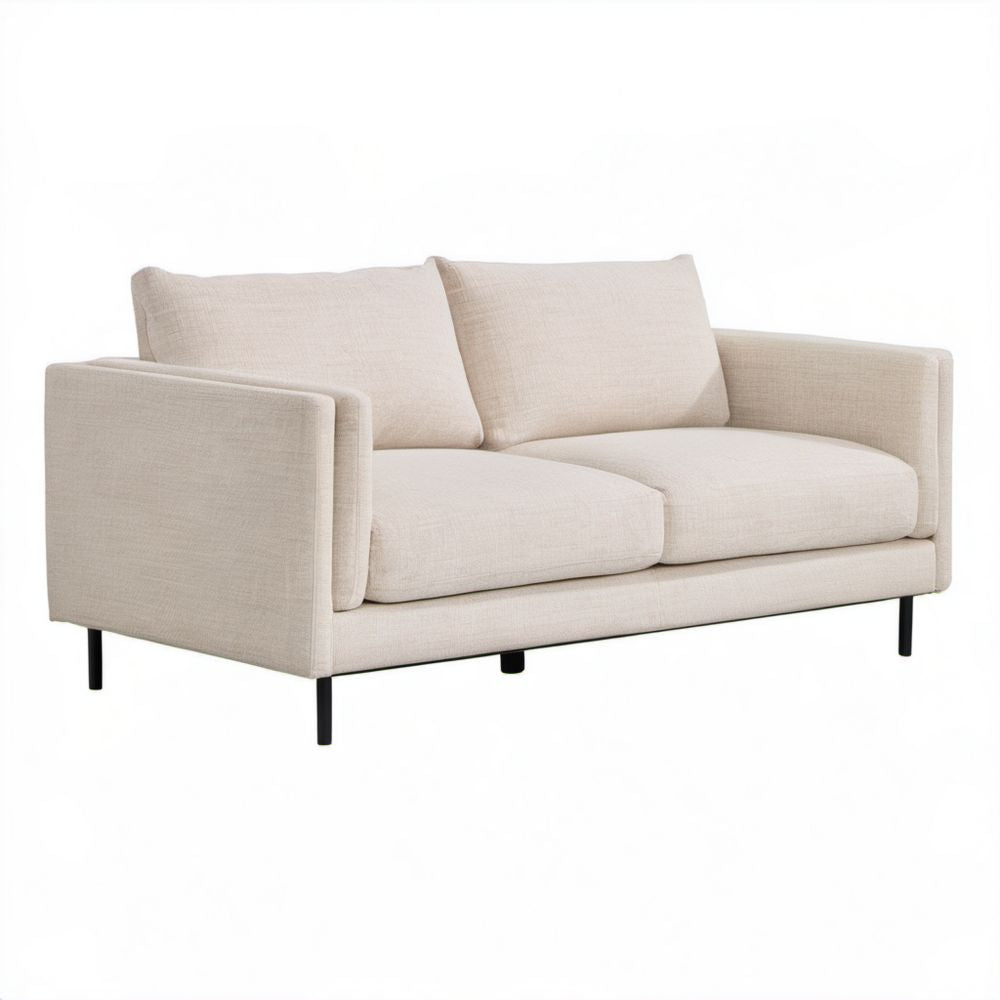 Dwuosobowa sofa z tkaniny poliestrowej beżowa z czarnymi metalowymi nogami, 180 × 85 × 82 cm