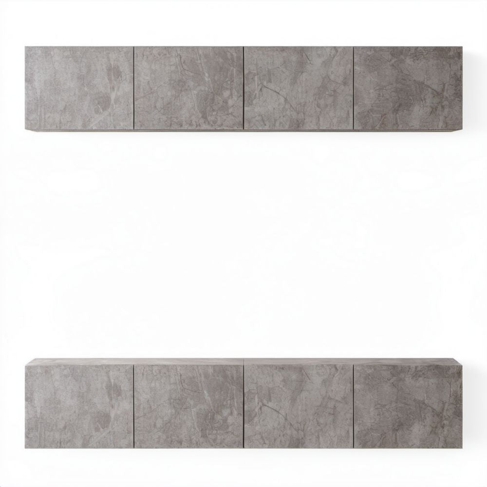 Zestaw 2 wiszących szafek RTV z płyty wiórowej laminowanej, szary beton, 160 × 30 × 30 cm