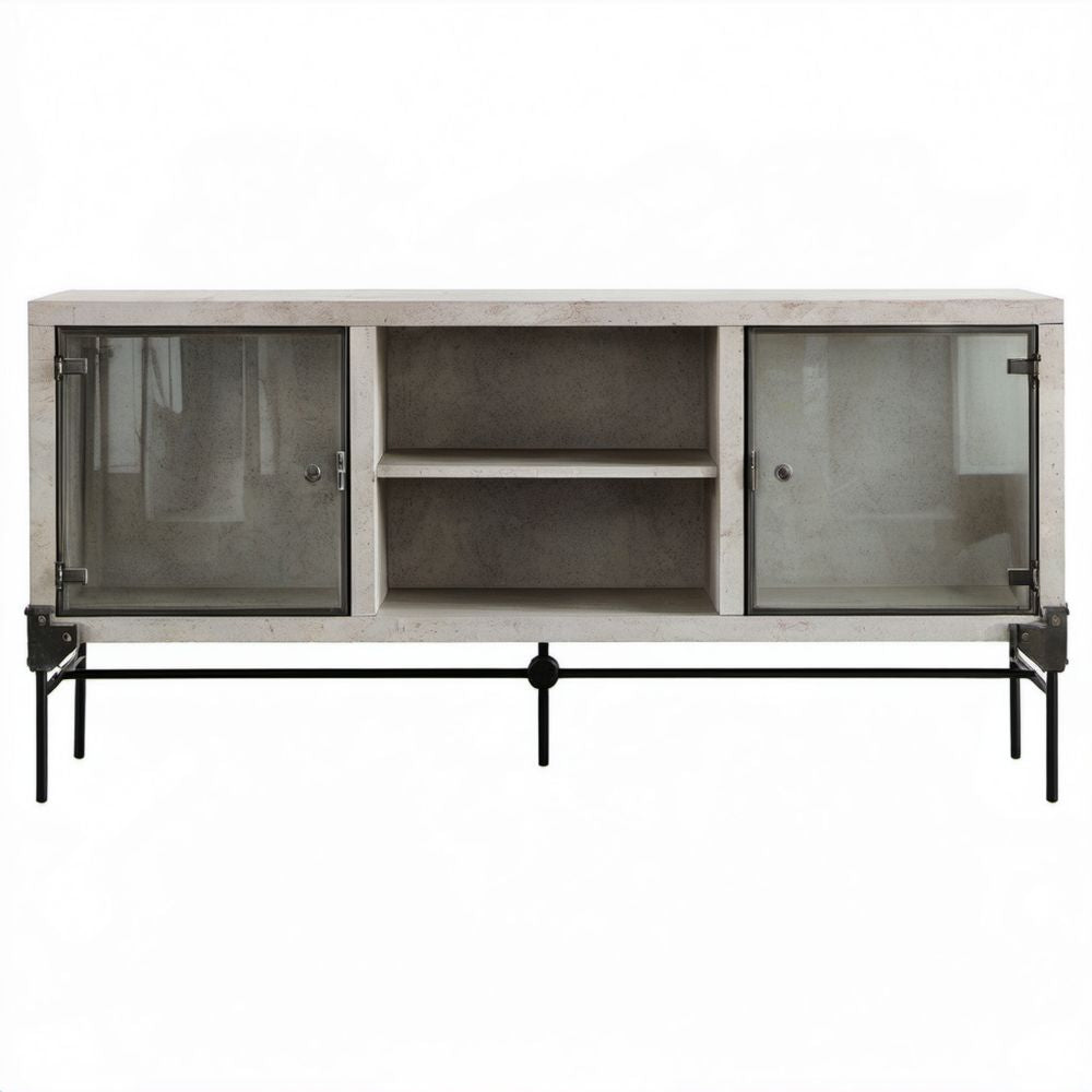 Szafka RTV z betonu architektonicznego i stali ze szkłem hartowanym 140 × 40 × 75 cm, szara