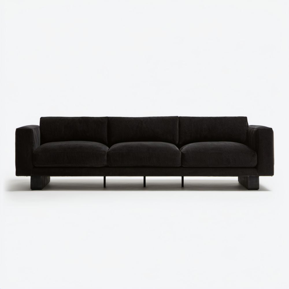 Trzyosobowa sofa z weluru czarna 220 x 90 x 82 cm