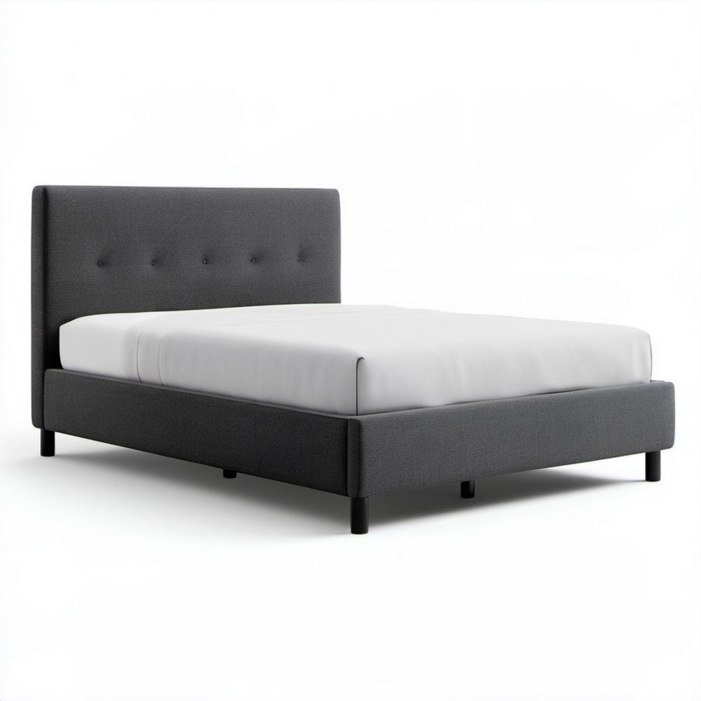 Tapicerowane łóżko grafitowe z poliestru 160 x 200 cm z prostokątnym zagłówkiem