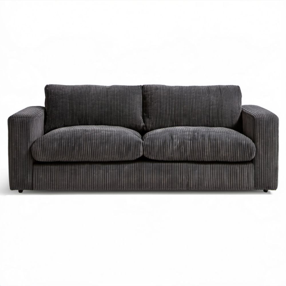 Dwuosobowa sofa z poliestrowego sztruksu, grafitowoszara, 180 x 90 x 85 cm
