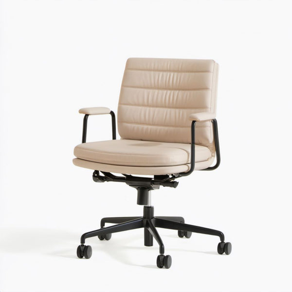 Beżowy obrotowy fotel biurowy z ekoskóry 65 × 65 × 100–110 cm