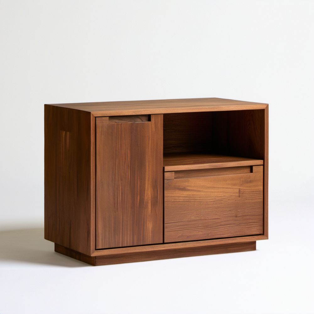 Orzechowa szafka nocna z płyty MDF fornirowanej orzechem, 60 × 40 × 55 cm